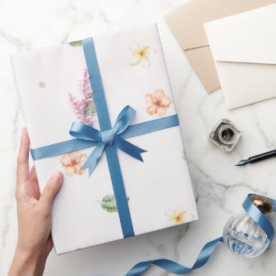 Tropische Perzik Crème Hibiscus Bloemen Verjaardag Cadeaupapier