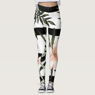 Tropische perzik Hibiscus plumeria bloemig Leggings