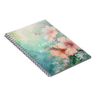 Tropische Perzik Witte Hibiscus Bloemen Notitieboek