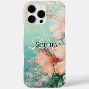 Tropische Perzik Witte Hibiscus Bloemliefde iPhone 16 Pro Max Hoesje