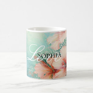 Tropische Perzik Witte Hibiscus Bloemrijke Liefde  Koffiemok