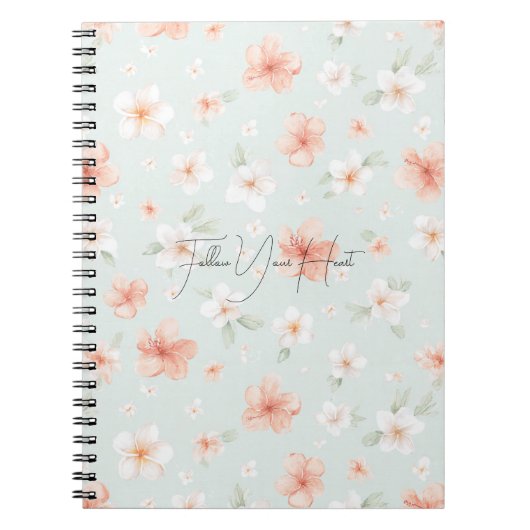 Tropische perzik witte hibiscusbloemen notitieboek (Voorkant)