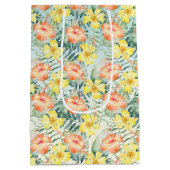 Tropische perzikkleurige gele hibiscusbloemen Mint Medium Cadeauzakje (Achterkant)