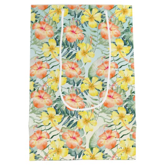 Tropische perzikkleurige gele hibiscusbloemen Mint Medium Cadeauzakje (Achterkant)