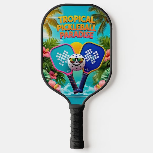 Tropische Pickleball Fun Paddle – Palmbomen & Hibi (Voorkant)