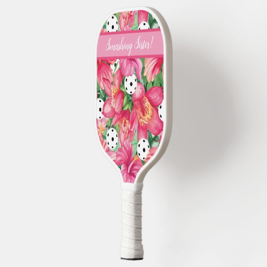 🌺 Tropische pickleball met hibiscus, met tekst Pickleball Paddle (Links)