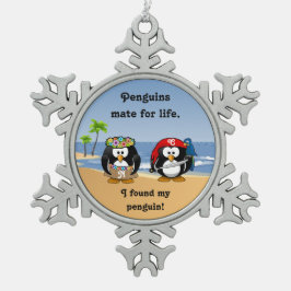 Tropische pinguïns Couple Hula Pirate Island Beach Tin Sneeuwvlok Ornament