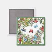 Tropische Planten Butterflies Berries Red Blue Magneet (Voorkant / Achterkant)