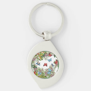 Tropische Planten Butterflies Berries Red Blue Sleutelhanger