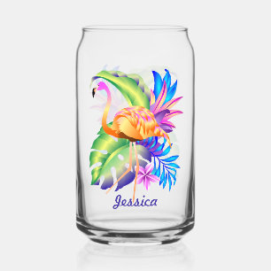 Tropische Planten en Flamingo gepersonaliseerd Blikvorm Glas