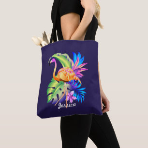 Tropische Planten en Flamingo gepersonaliseerd Draagtas