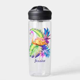 Tropische Planten en Flamingo gepersonaliseerd Waterfles