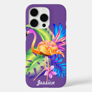 Tropische Planten en Flamingo Paarse Gepersonalise iPhone 16 Pro Hoesje