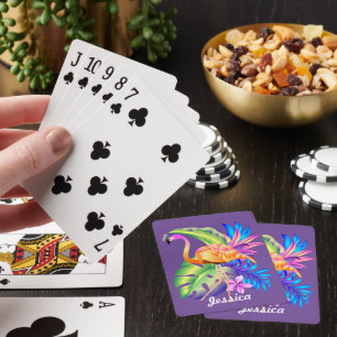 Tropische Planten en Flamingo Paarse Gepersonalise Pokerkaarten