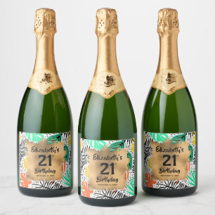 Tropische Planten Gold 21e verjaardag op maat Sparkling Wijnetiket
