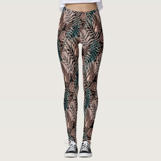 Tropische planten, oerwoud, tropen, beige bladeren leggings (Voorkant)