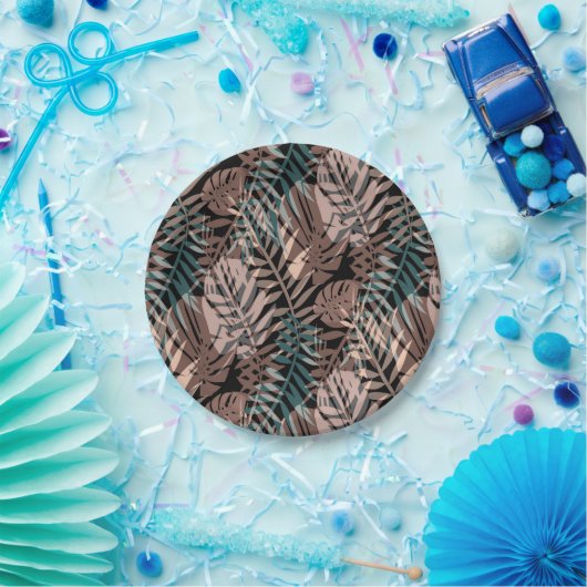 Tropische planten, oerwoud, tropen, beige bladeren papieren bordje (Feest)