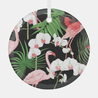 Tropische Planten Vogels gekleurde illustratie Glas Ornament