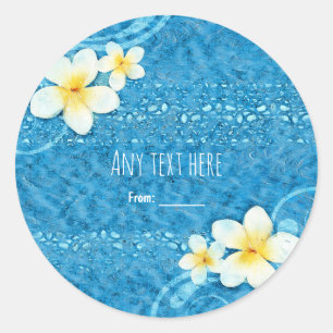 Tropische Plumeria Bloem Blauwe Zomer Feest Favor Ronde Sticker