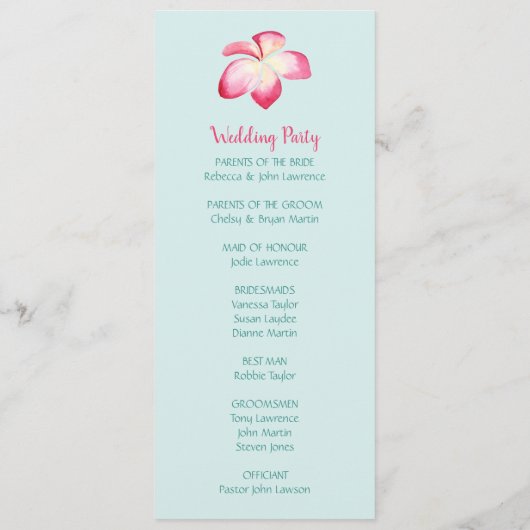 Tropische Plumeria Bloem Trouwprogramma's Programma (Achterkant)