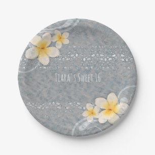 Tropische Plumeria Flower Grey Yellow Summer Party Papieren Bordje