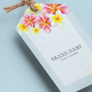 Tropische Plumeria Logo QR Code Hang Labels W/Stri Cadeaulabel