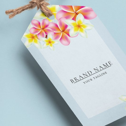 Tropische Plumeria Logo QR Code Hang Labels W/Stri Cadeaulabel