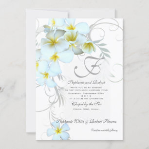 Tropische Plumeria Monogram Wedding Invitaties Kaart