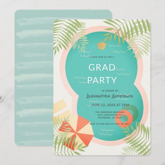 Tropische Pool Graduation Party Uitnodiging (Voorkant / Achterkant)