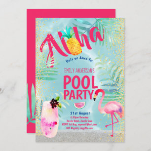 Tropische POOL PARTY Flamingo Pineapple Aloha Luau Kaart