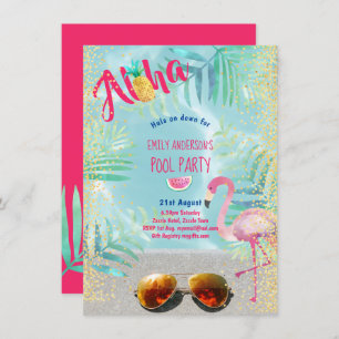 Tropische POOL PARTY Flamingo Pineapple Aloha Luau Kaart