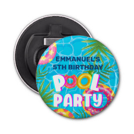 Tropische Pool Party Verjaardag Button Flesopener