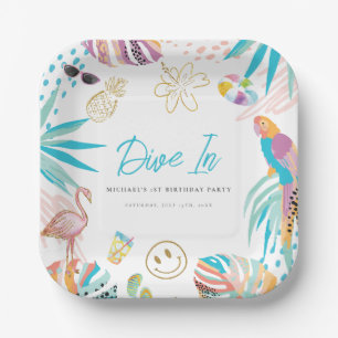 Tropische Pool Party Verjaardag Papieren Bordje