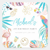 Tropische Pool Party Verjaardag Vierkante Sticker (Voorkant)