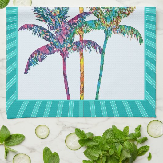 Tropische Pop Art Palm Tree Mozaïek Theedoek (Gevouwen)