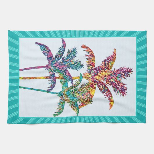 Tropische Pop Art Palm Tree Mozaïek Theedoek (Horizontaal)