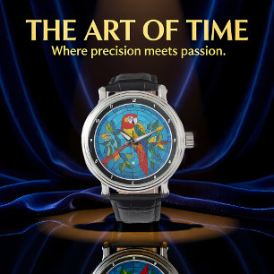 Tropische Pracht" - Glas-in-lood Papegaai Wand Horloge