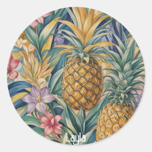 Tropische pracht: kleurrijke ananas ronde sticker