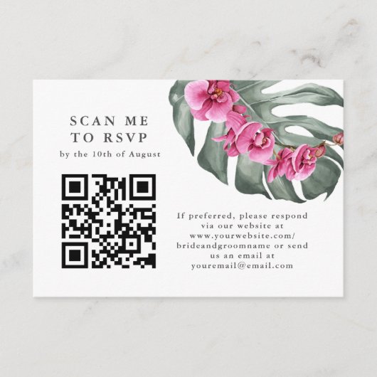 Tropische QR-code RSVP Informatiekaartje (Voorkant)