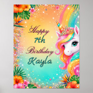 Tropische Regenboog Eenhoorn Bloem Meisjes Verjaar Poster