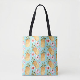 Tropische retro ananas print op turquoise draagtas