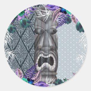 Tropische  Retro Floral Tiki Hawaiian Luau Ronde Sticker