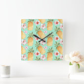 Tropische retro print op achtergrond van munt vierkante klok (Huis)