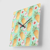 Tropische retro print op achtergrond van munt vierkante klok (Hoek)