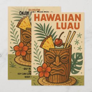 Tropische Retro Tiki Drank Hawaiaanse Luau Verjaar Kaart