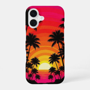 Tropische Retro Zonsondergang iPhone 16 Hoesje