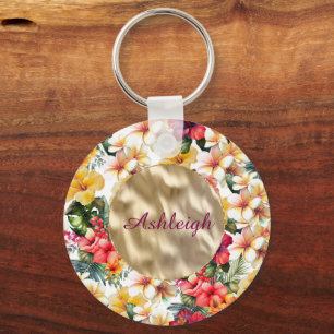Tropische rode gele hibiscusbloemen bruidsdouche sleutelhanger