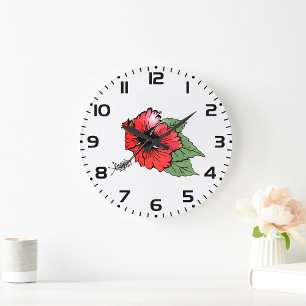 Tropische rode hibiscus bloem met groene bladeren grote klok
