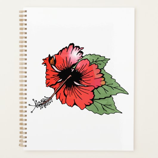Tropische rode hibiscus bloem met groene bladeren planner (Voorkant)