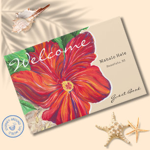 Tropische rode Hibiscus Floral Vakantiehuis Gastenboek